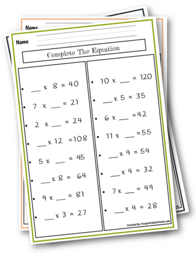 Grade 3: Complete The equation