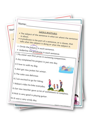 free educational printable worksheets for kids subject and predicate wor