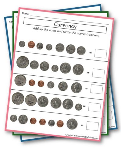 Currency Practice sheet for third grade
